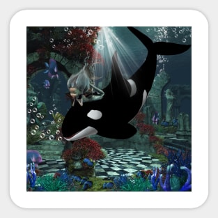 Wonderful orca with little mermaid Sticker